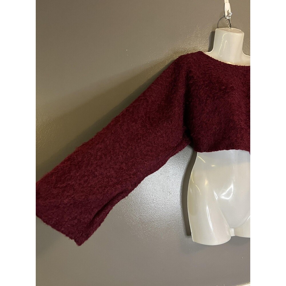 love J Burgundy Fuzzy Cropped Sweater - Picture 2 of 7